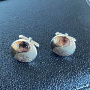 VTG SWANK silver round w/brown stone cuff links